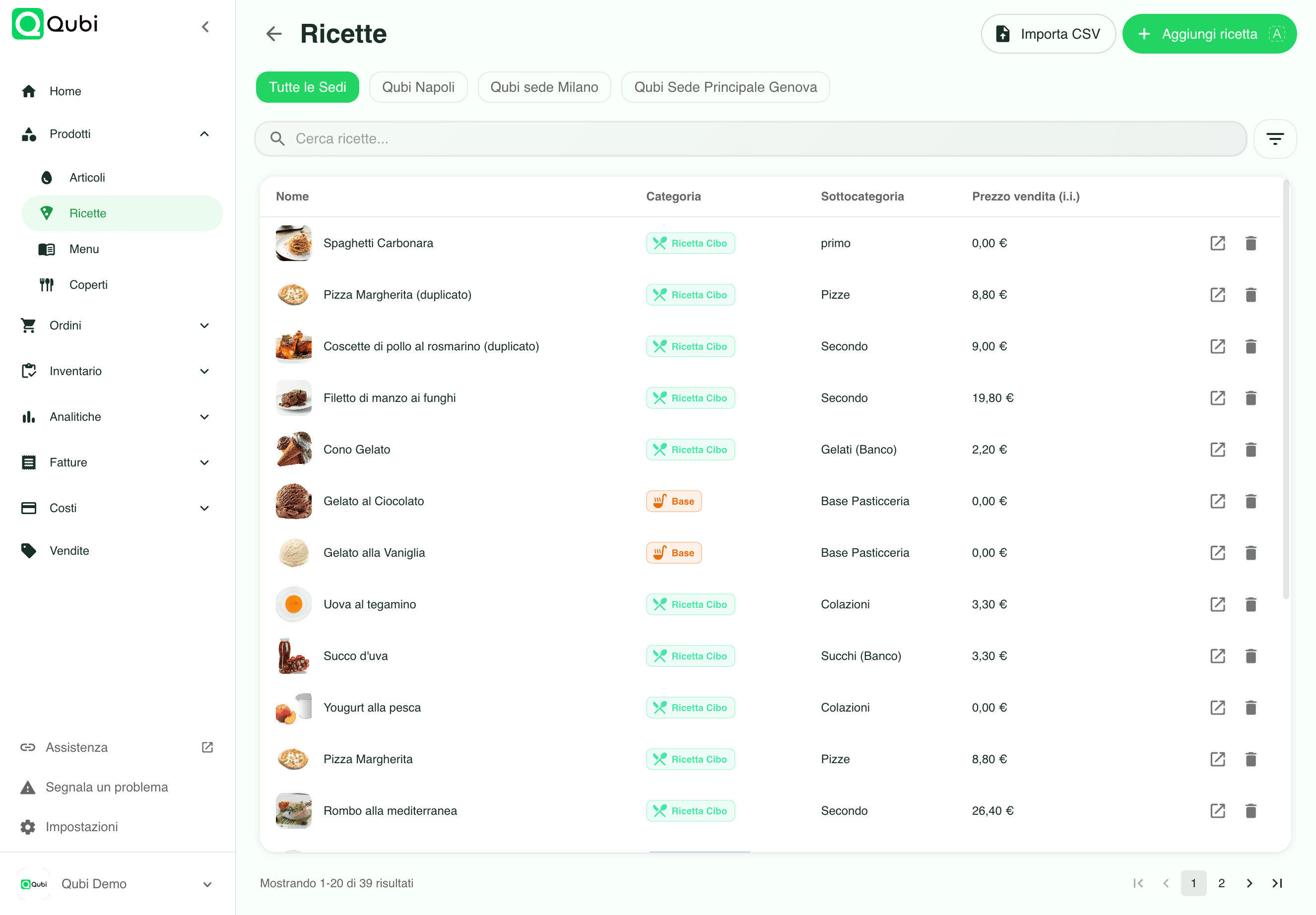 Recipe management software - recipe sheet with costs and allergens