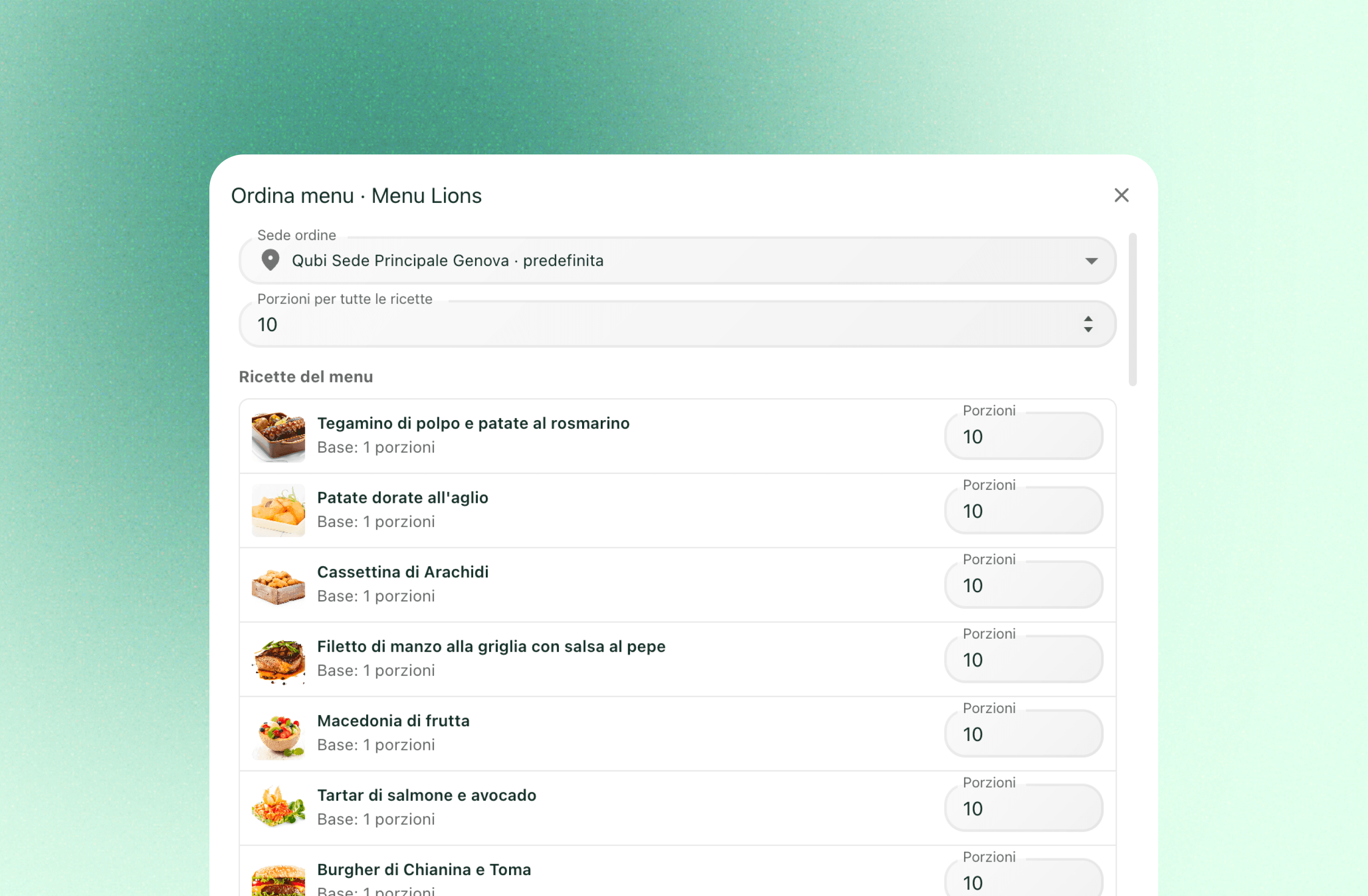 Lista della spesa da menu in Qubi